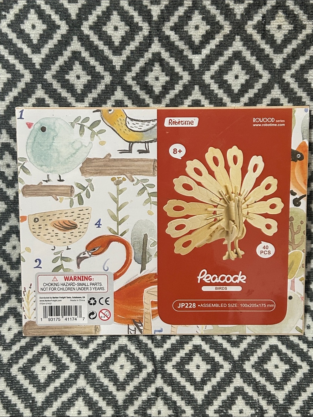 Robotime Peacock 3D Wooden Paintable Puzzle Natural Wood Finish NIP age 8+